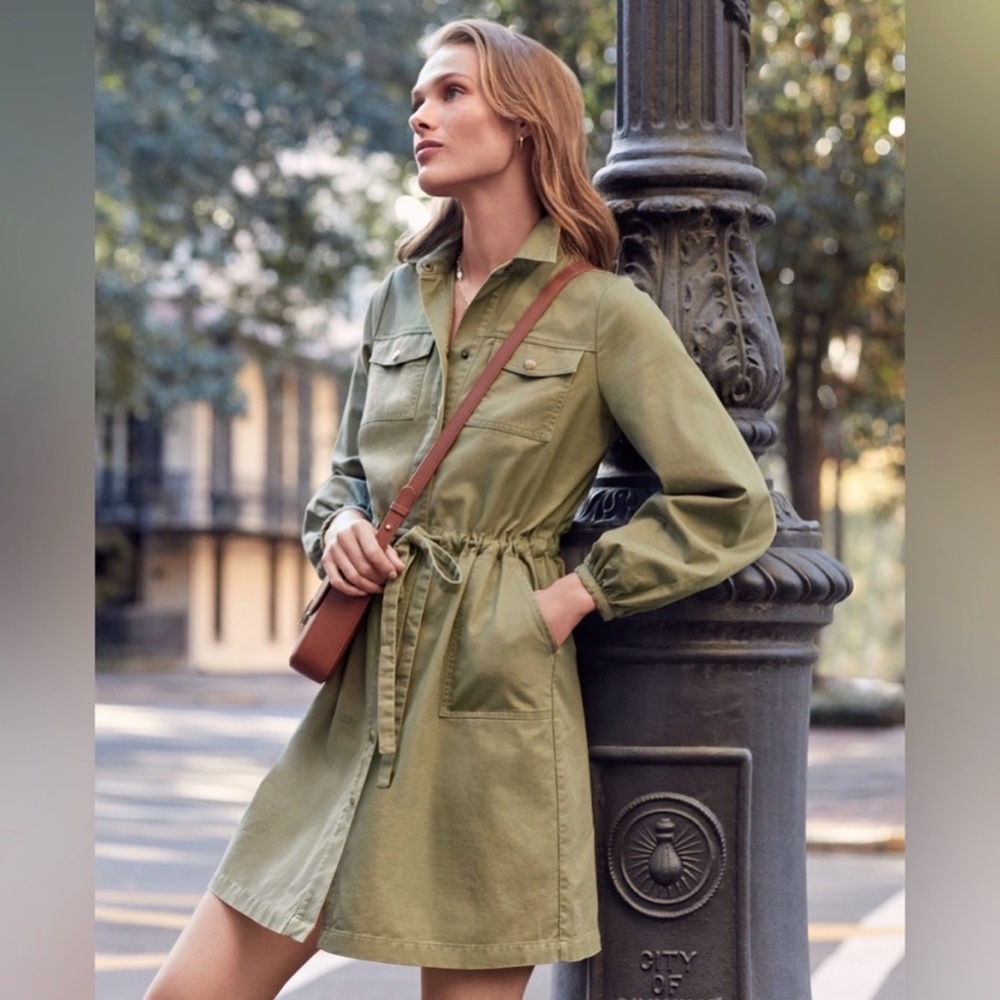 LOFT Olive Green Women's Button Up Dress - Never Worn!